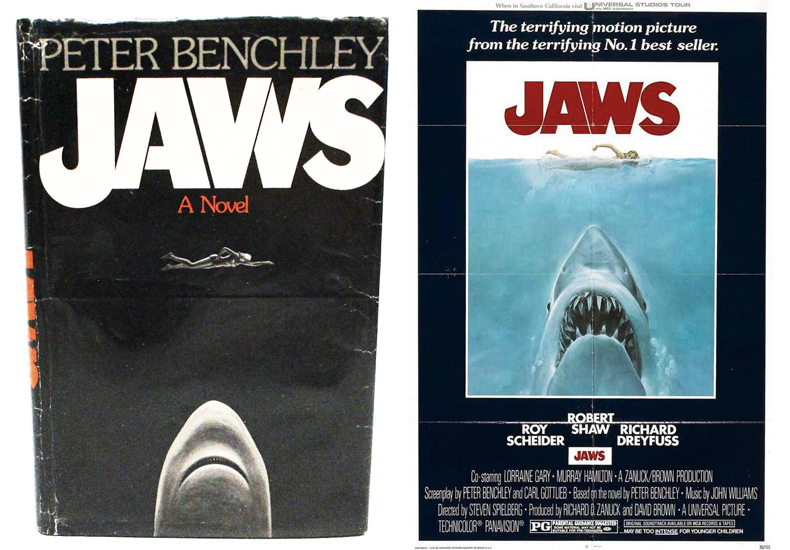 ChipKidd_Jaws_book_cover_vs_Jaws_movie_poster